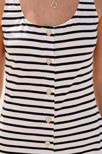 Gestreepte Mouwloze Maxi Jurk met Knopen - Maxi Dresses - Jurkjes.co