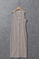 Gestreepte Mouwloze Maxi Jurk met Knopen - Maxi Dresses - Jurkjes.co
