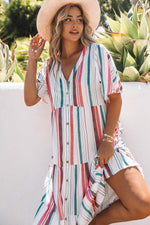 Gestreepte Serape Jurk met V-Hals en Knopen - Maxi Dresses - Jurkjes.co