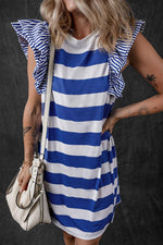 Gestreepte T-shirt Jurk met Ruches Mouwen - T Shirt Dresses - Jurkjes.co