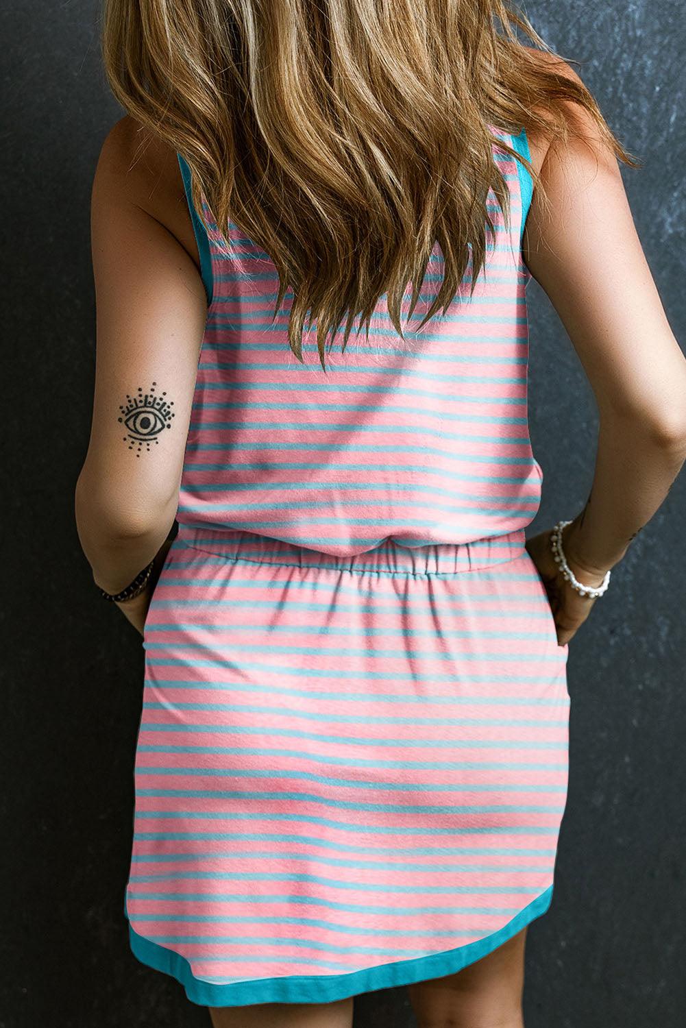 Gestreepte Tank Jurk met Contrasterende Zoom - Mini Dresses - Jurkjes.co