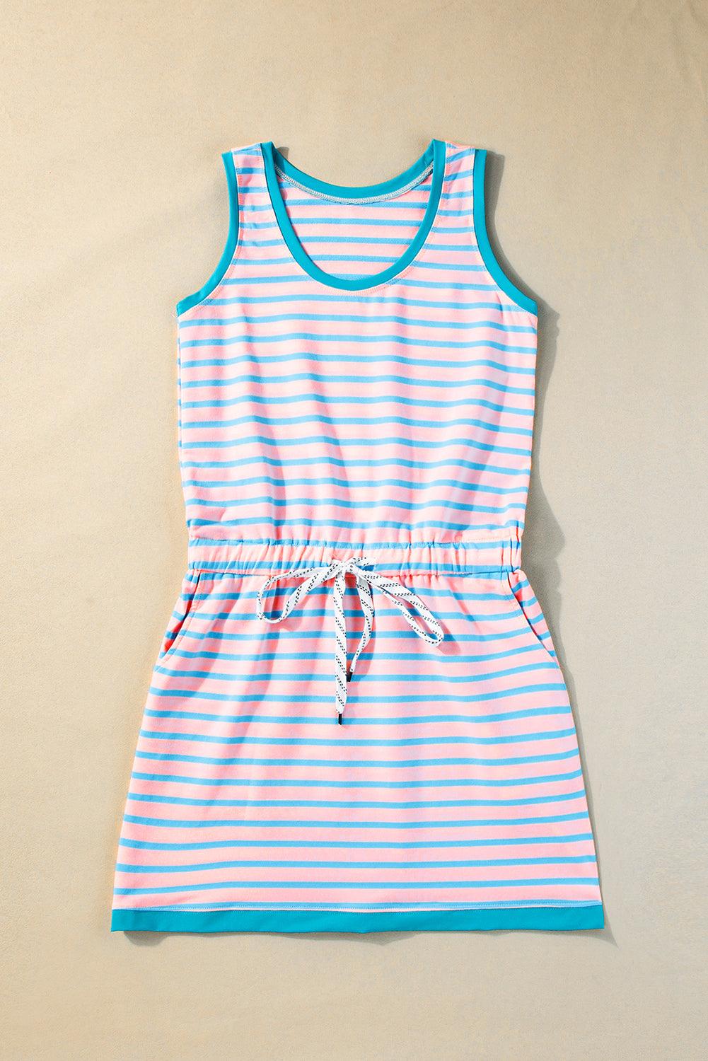 Gestreepte Tank Jurk met Contrasterende Zoom - Mini Dresses - Jurkjes.co