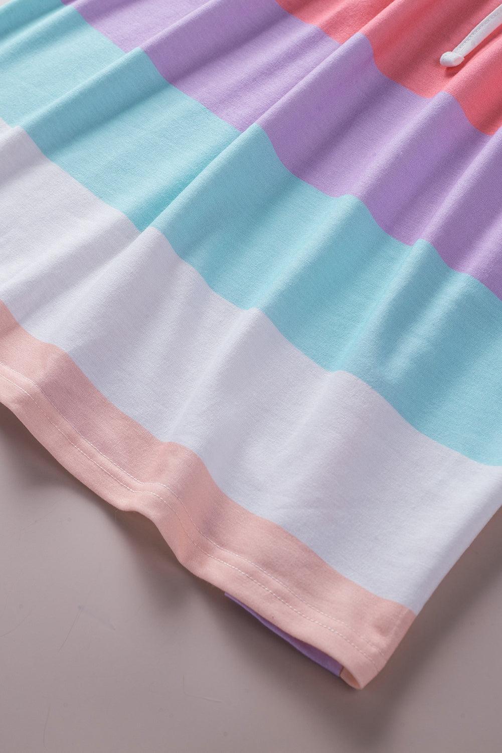 Gestreepte V-Hals Jurk met Trekkoord - T Shirt Dresses - Jurkjes.co