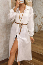 Gestructureerde Overhemdjurk met Kraag - Maxi Dresses - Jurkjes.co