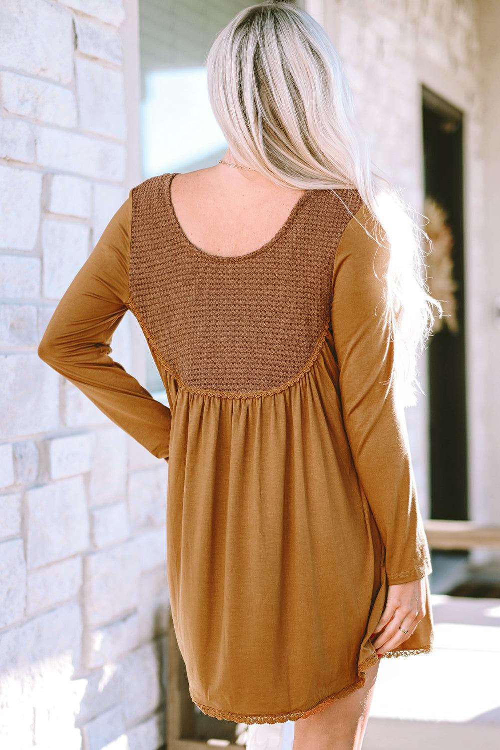 Gestructureerde Patchwork Flare Jurk - Mini Dresses - Jurkjes.co