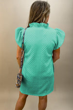 Gestructureerde Shift Jurk met Pofmouwen - Mini Dresses - Jurkjes.co