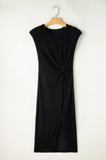 Gestructureerde Twist-Front Midi Jurk - Midi Dresses - Jurkjes.co