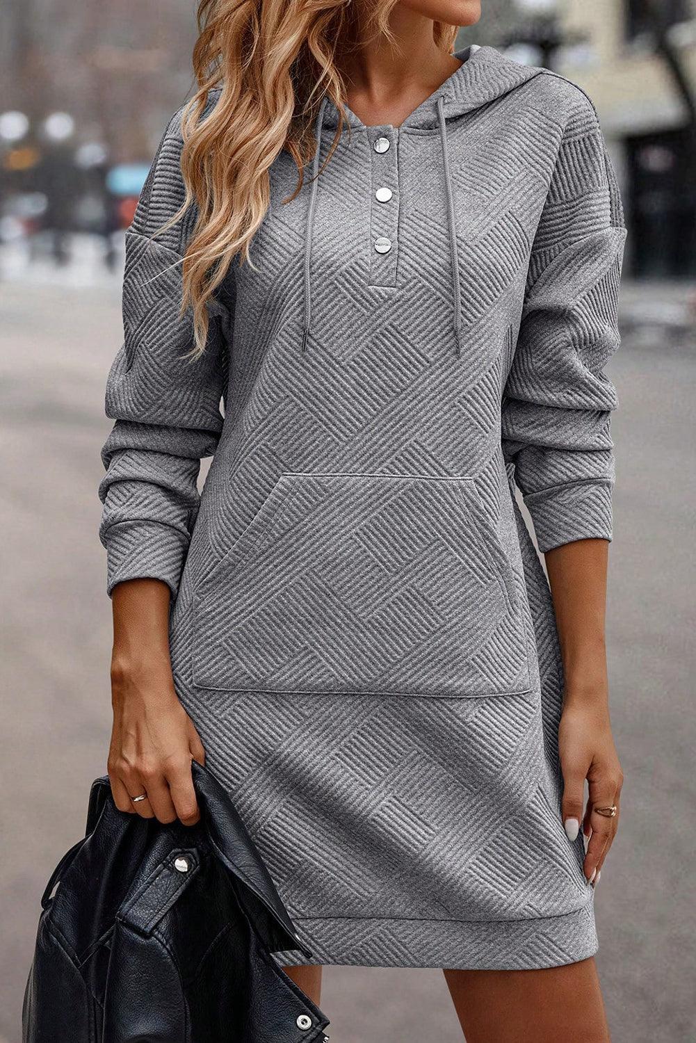 Getextureerde Mini-jurk met Capuchon - Mini Dresses - Jurkjes.co