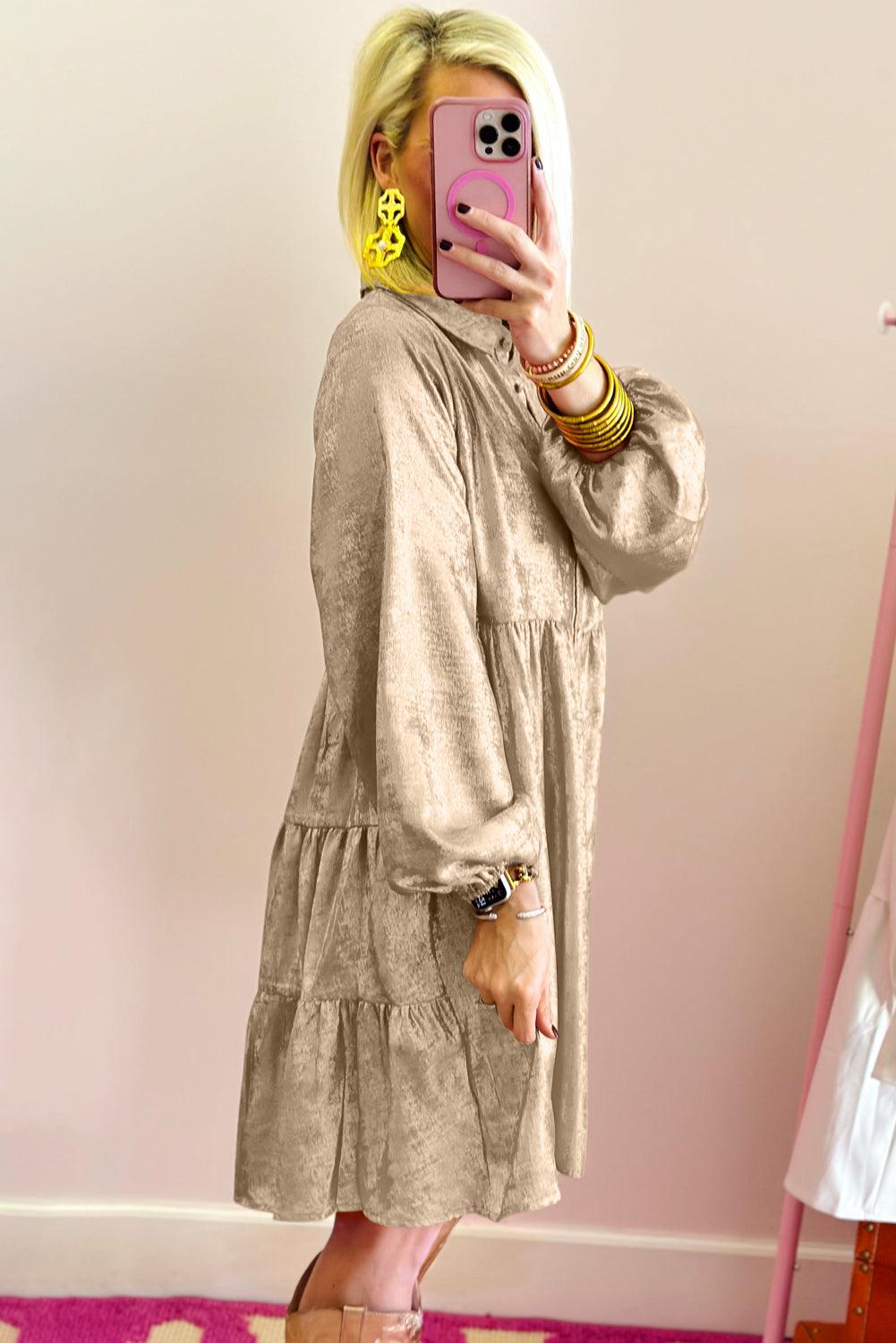 Glanzende Mini Overhemdjurk met Pofmouw - Mini Dresses - Jurkjes.co