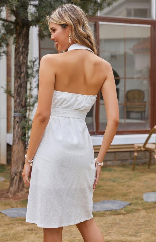 Halter Jurk met Elegante Knopen - Mini Dresses - Jurkjes.co