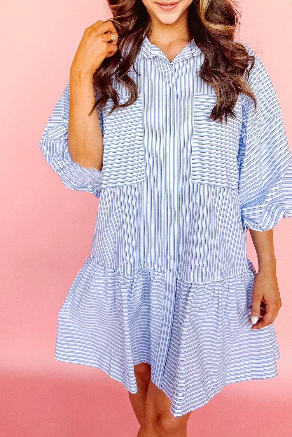 Hemdje-jurk met Streepjes en Bubbels - Mini Dresses - Jurkjes.co