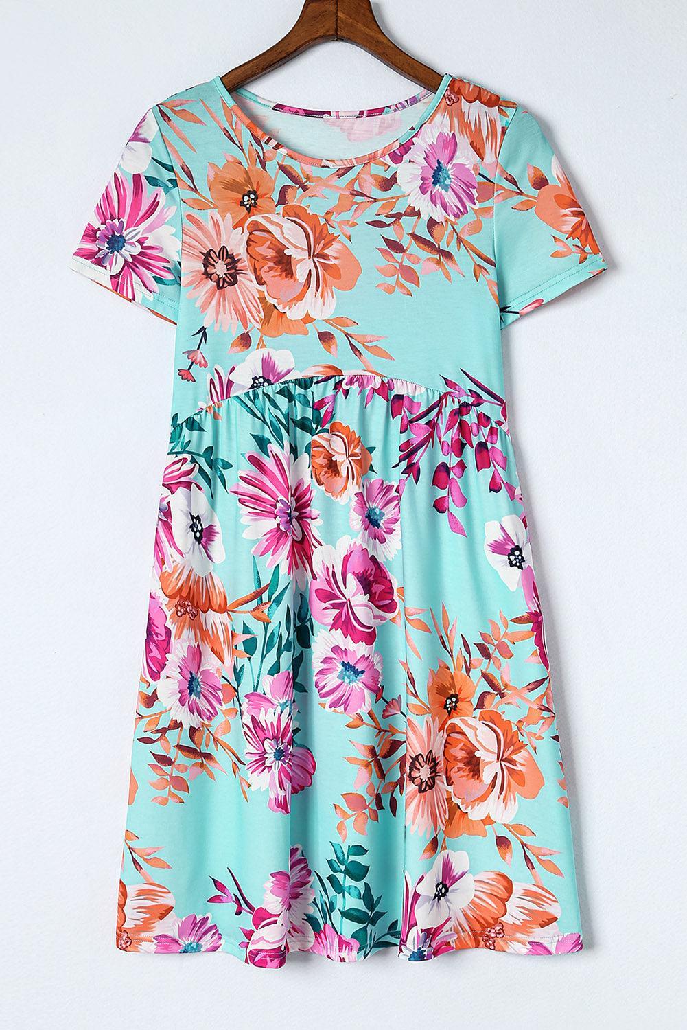 Hoge Taille Bloemenjurk met Korte Mouw - T Shirt Dresses - Jurkjes.co