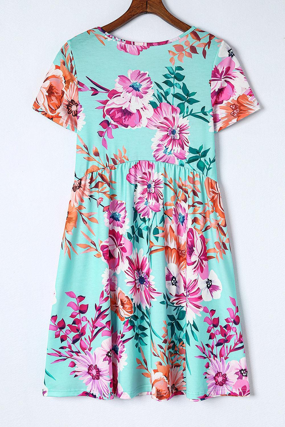 Hoge Taille Bloemenjurk met Korte Mouw - T Shirt Dresses - Jurkjes.co