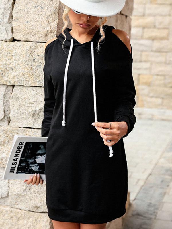 Hoodie Jurk met V-hals en Off-shoulder - Group3 - Jurkjes.co