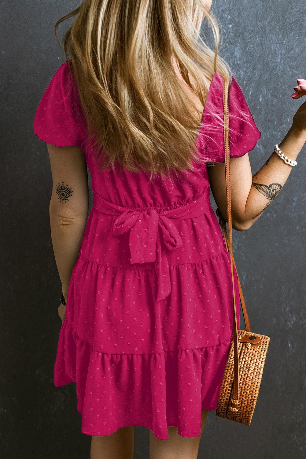 Jacquard Jurk met Pofmouwen en Stippen - Mini Dresses - Jurkjes.co