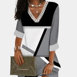 Jurk met Geometrisch Patroon en Kanten Hals - CB - Dresses - Jurkjes.co