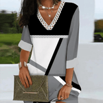 Jurk met Geometrisch Patroon en Kanten Hals - CB - Dresses - Jurkjes.co