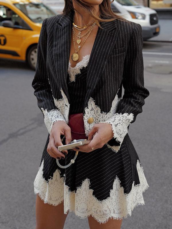 Jurken Set met Gestreept Patroon en Kant - Mini Dresses - Jurkjes.co