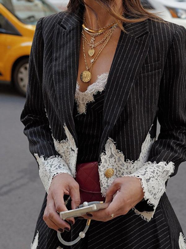 Jurken Set met Gestreept Patroon en Kant - Mini Dresses - Jurkjes.co