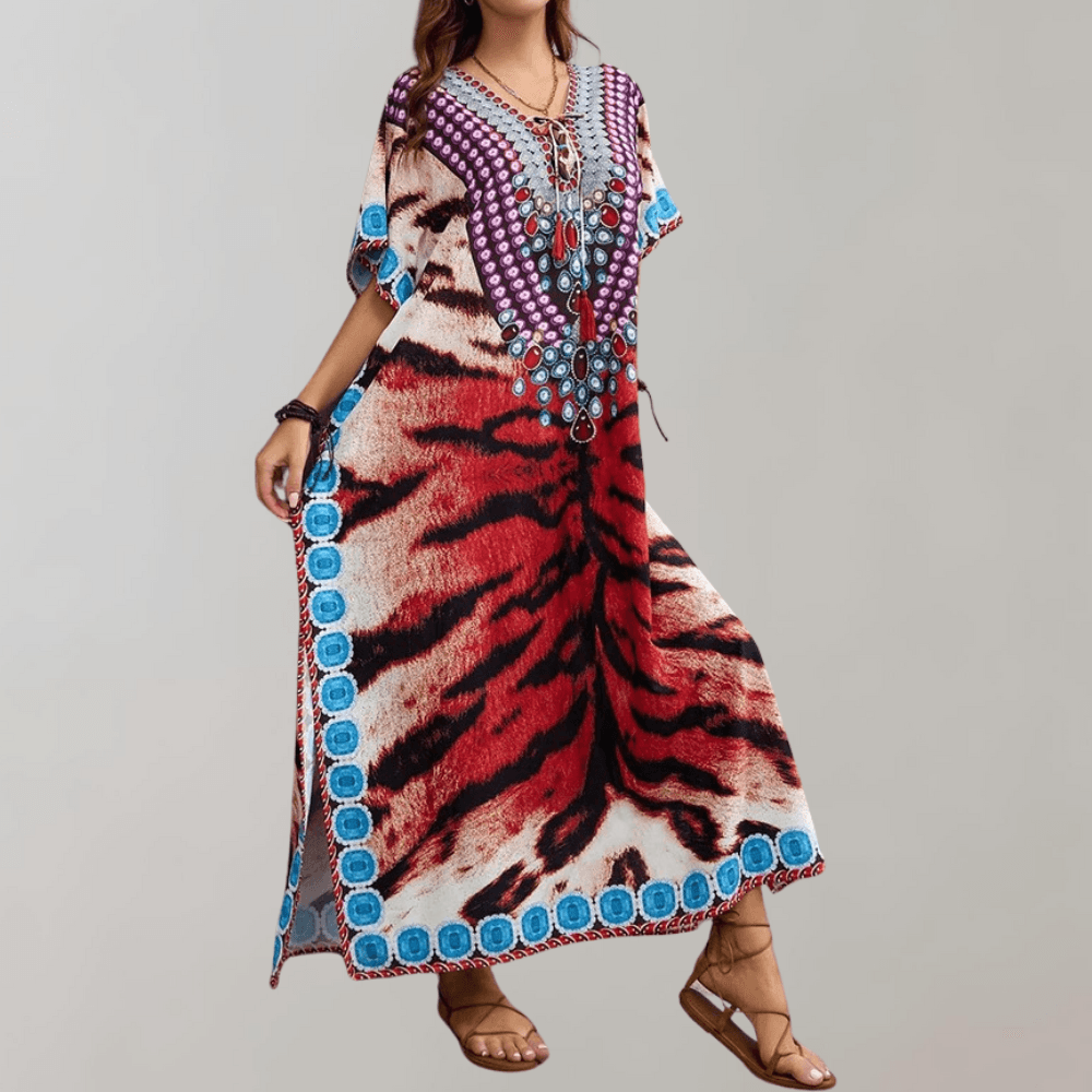 Kaftan Jurk met Geometrisch Patroon - Women Summer Dress - Jurkjes.co