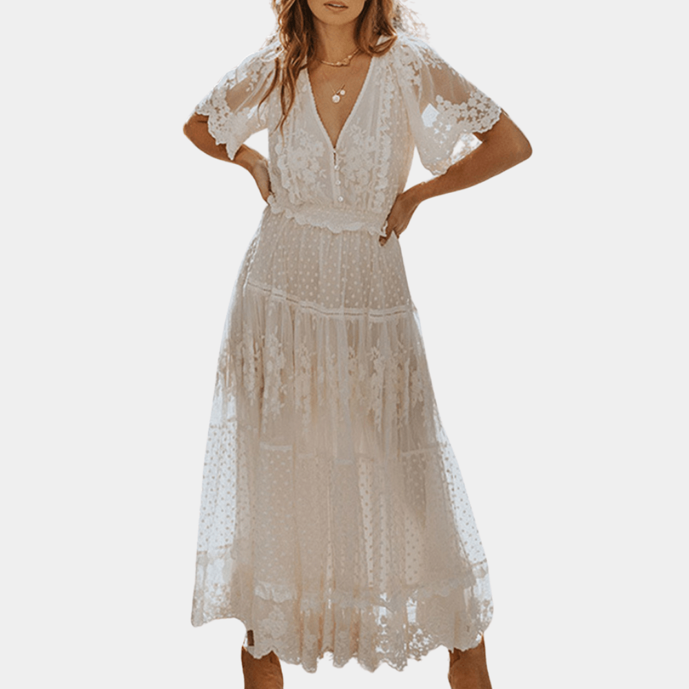 Kanten Jurk met Delicaat Kantwerk - CB - Dresses - Jurkjes.co