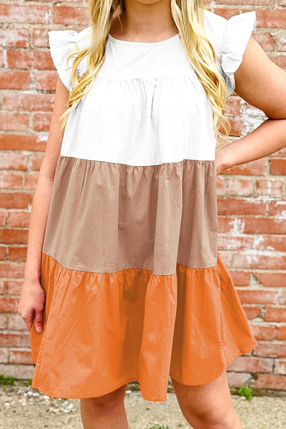 Kleurblok Volant Jurk met Kapmouwtjes - Mini Dresses - Jurkjes.co