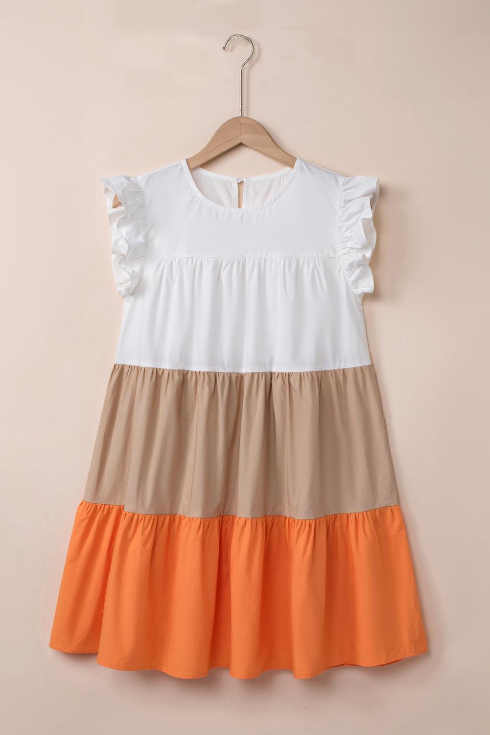 Kleurblok Volant Jurk met Kapmouwtjes - Mini Dresses - Jurkjes.co