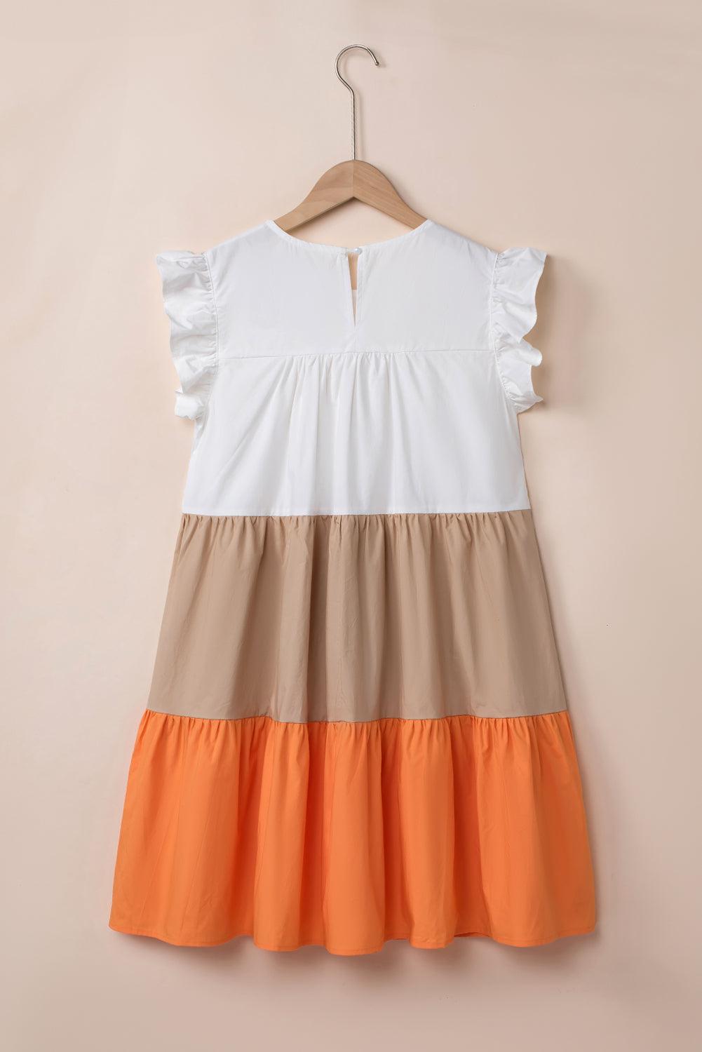 Kleurblok Volant Jurk met Kapmouwtjes - Mini Dresses - Jurkjes.co