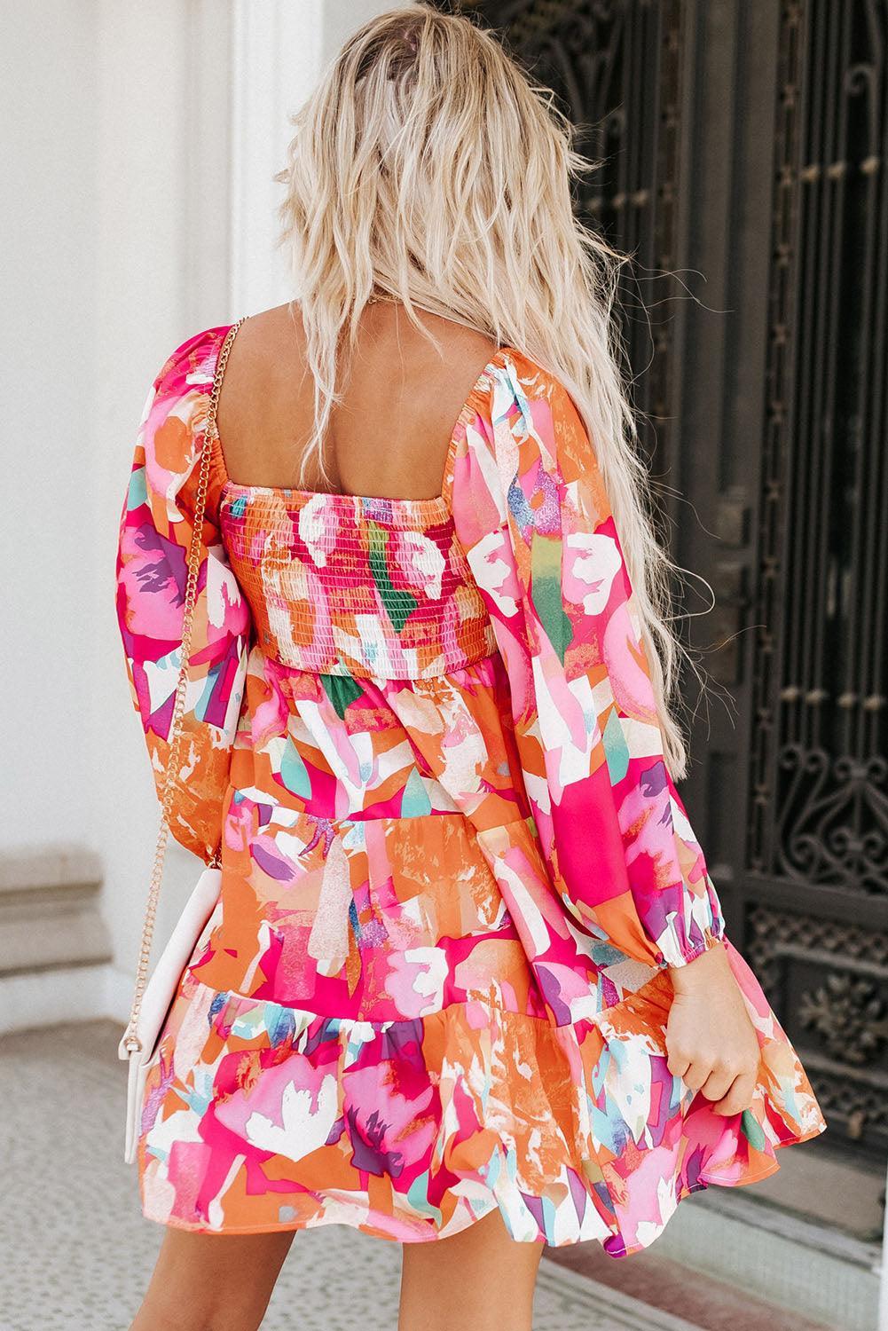 Kleurrijke Jurk met Hartvormige Hals - Mini Dresses - Jurkjes.co