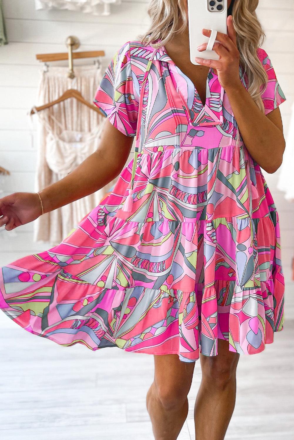 Kleurrijke Jurk met Kwastjes - Mini Dresses - Jurkjes.co