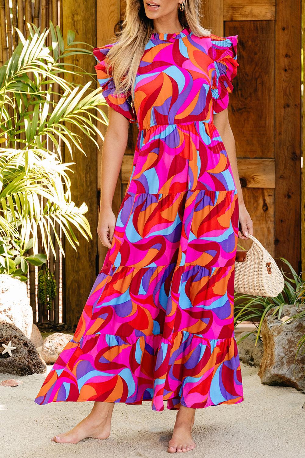 Kleurrijke Maxi-Jurk met Ruches - Maxi Dresses - Jurkjes.co