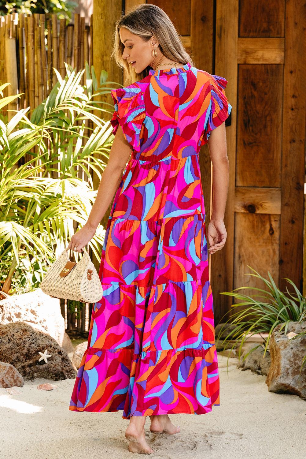 Kleurrijke Maxi-Jurk met Ruches - Maxi Dresses - Jurkjes.co
