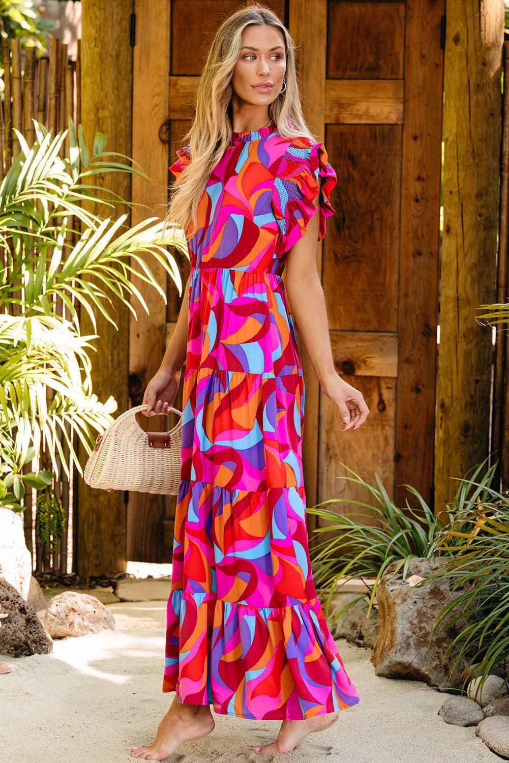 Kleurrijke Maxi-Jurk met Ruches - Maxi Dresses - Jurkjes.co