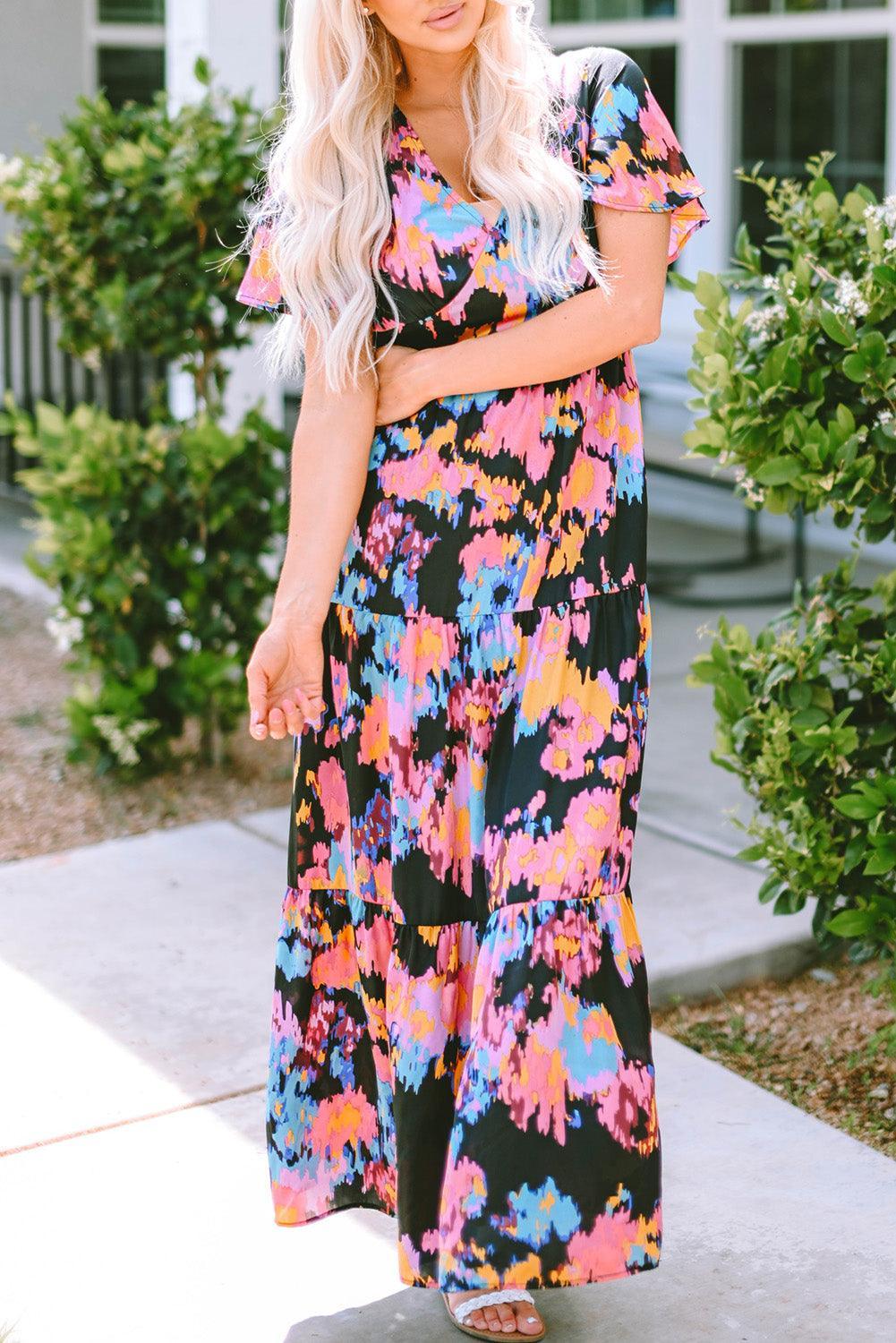 Kleurrijke Maxi Jurk met Volant - Floral Dresses - Jurkjes.co
