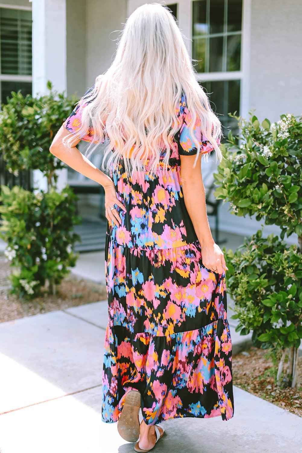 Kleurrijke Maxi Jurk met Volant - Floral Dresses - Jurkjes.co
