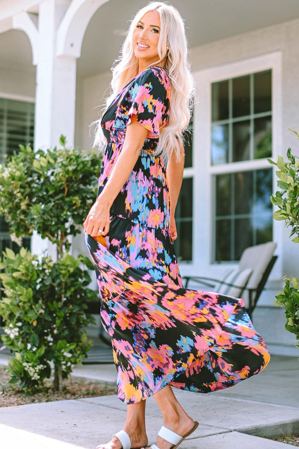 Kleurrijke Maxi Jurk met Volant - Floral Dresses - Jurkjes.co