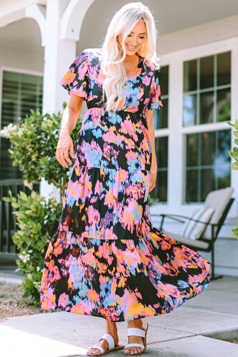 Kleurrijke Maxi Jurk met Volant - Floral Dresses - Jurkjes.co