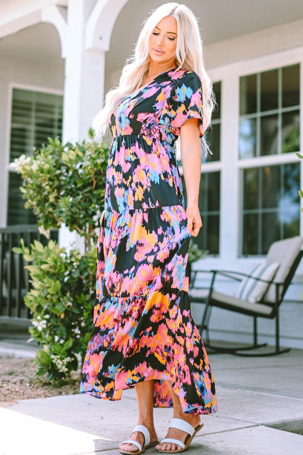 Kleurrijke Maxi Jurk met Volant - Floral Dresses - Jurkjes.co