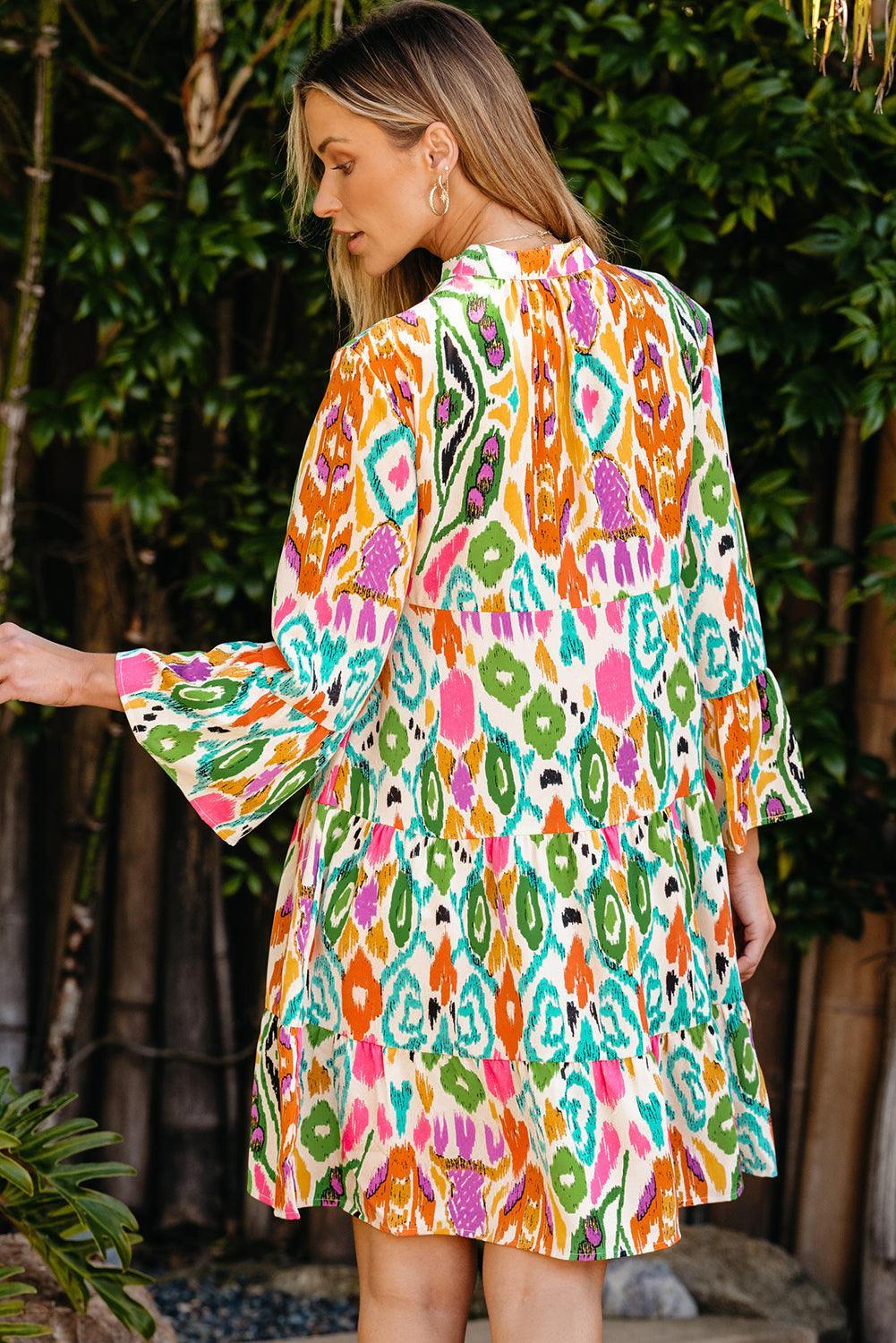 Kleurrijke Mini-Jurk met Lange Mouwen - Mini Dresses - Jurkjes.co