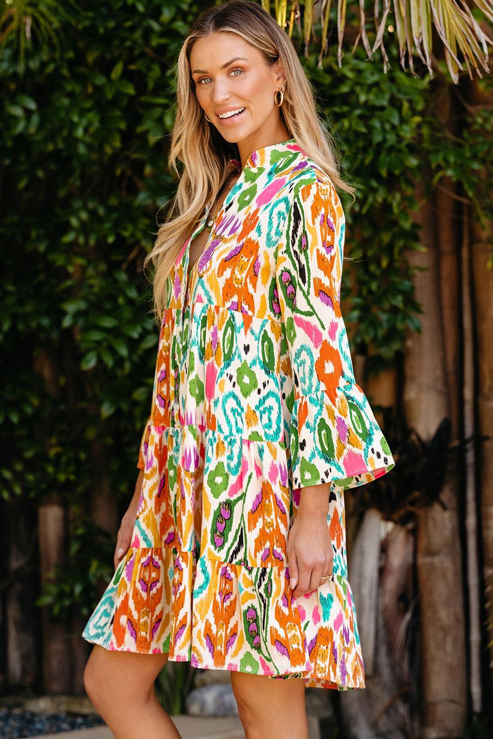 Kleurrijke Mini-Jurk met Lange Mouwen - Mini Dresses - Jurkjes.co