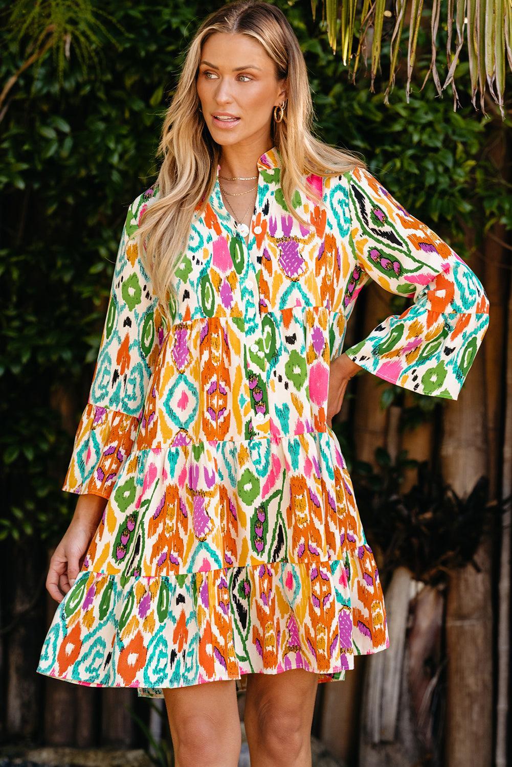 Kleurrijke Mini-Jurk met Lange Mouwen - Mini Dresses - Jurkjes.co