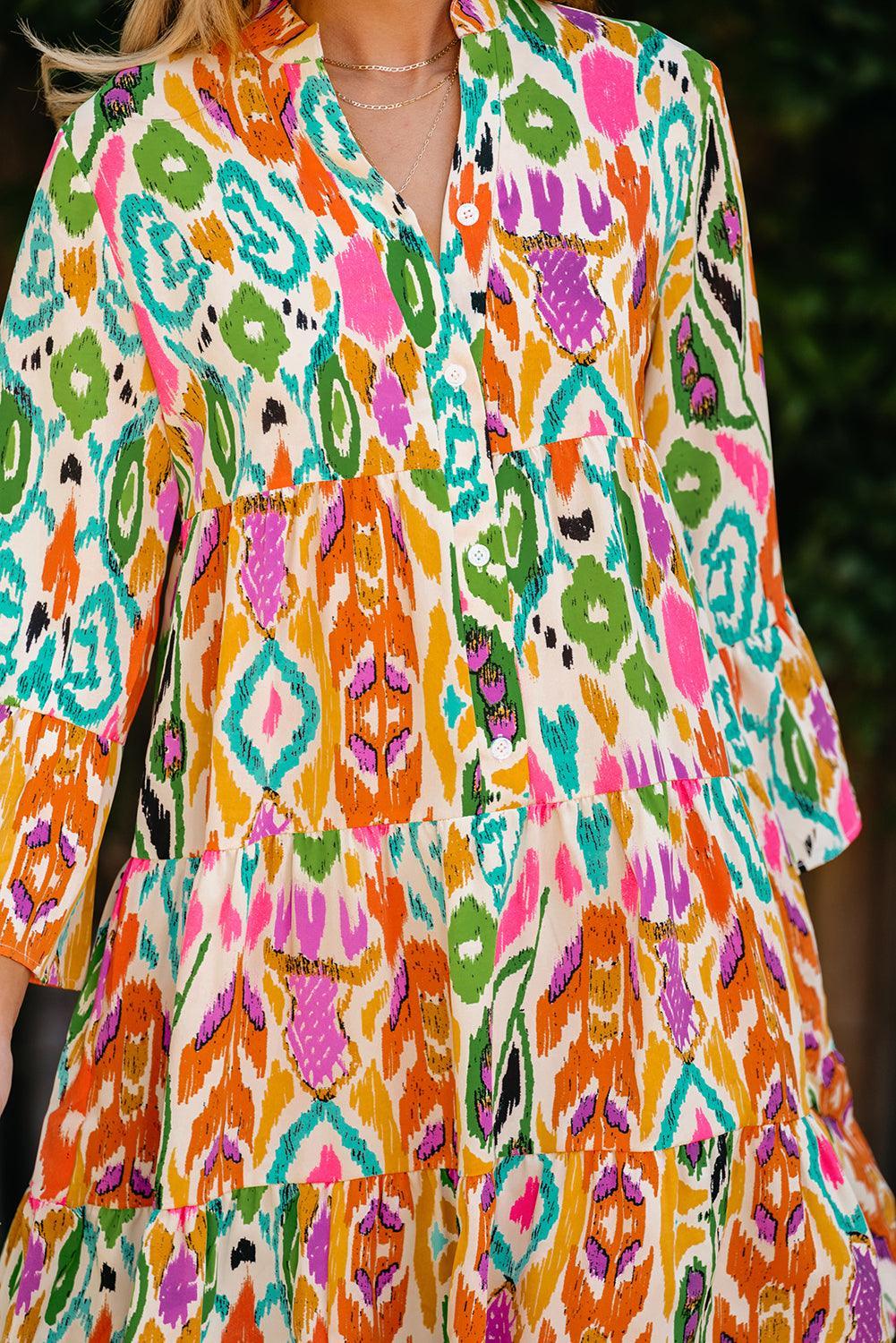 Kleurrijke Mini-Jurk met Lange Mouwen - Mini Dresses - Jurkjes.co
