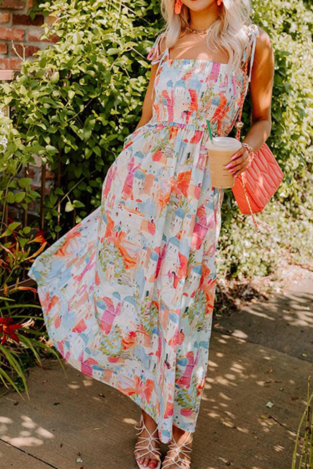 Kleurrijke Smocked Lange Zomerjurk - Maxi Dresses - Jurkjes.co