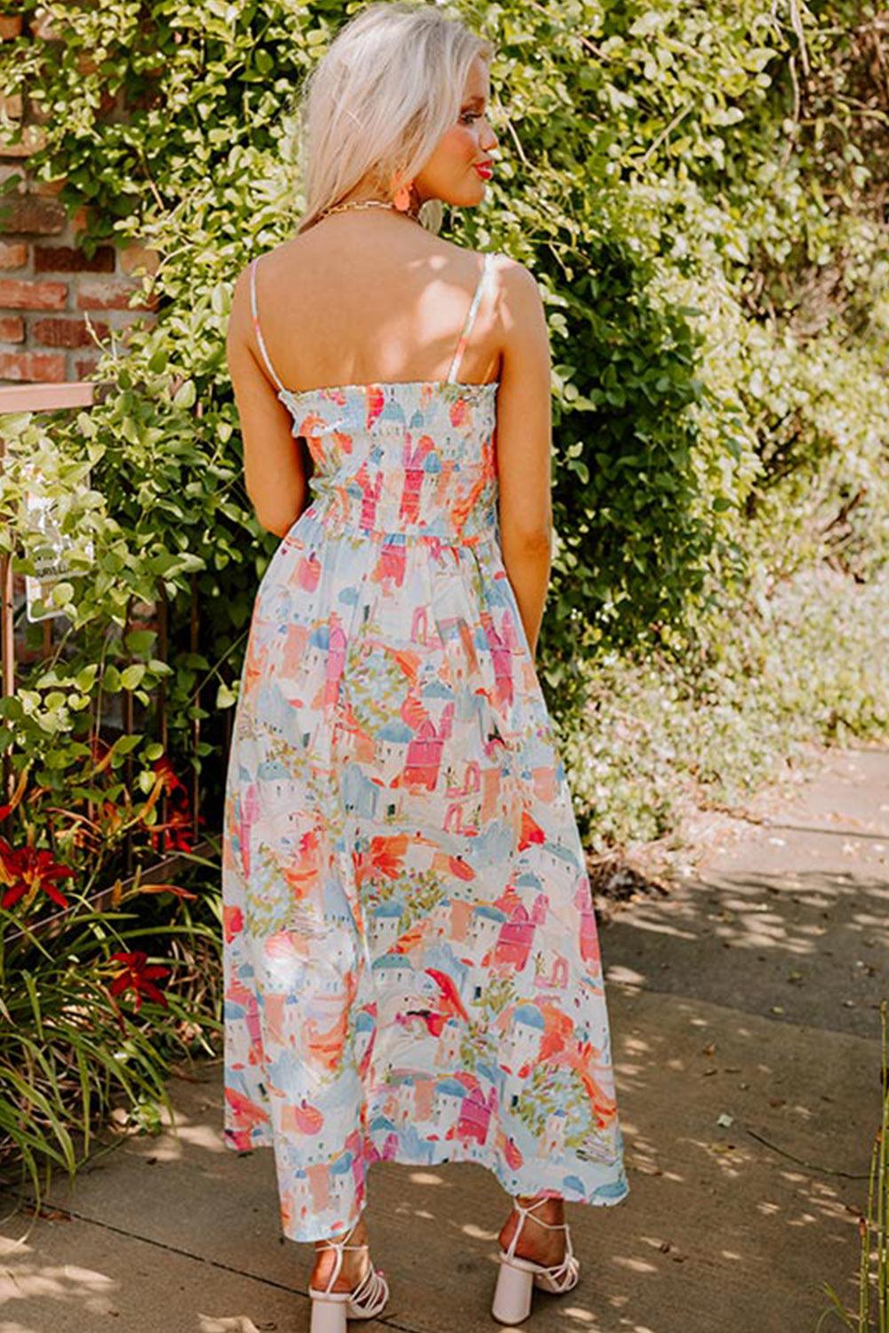 Kleurrijke Smocked Lange Zomerjurk - Maxi Dresses - Jurkjes.co