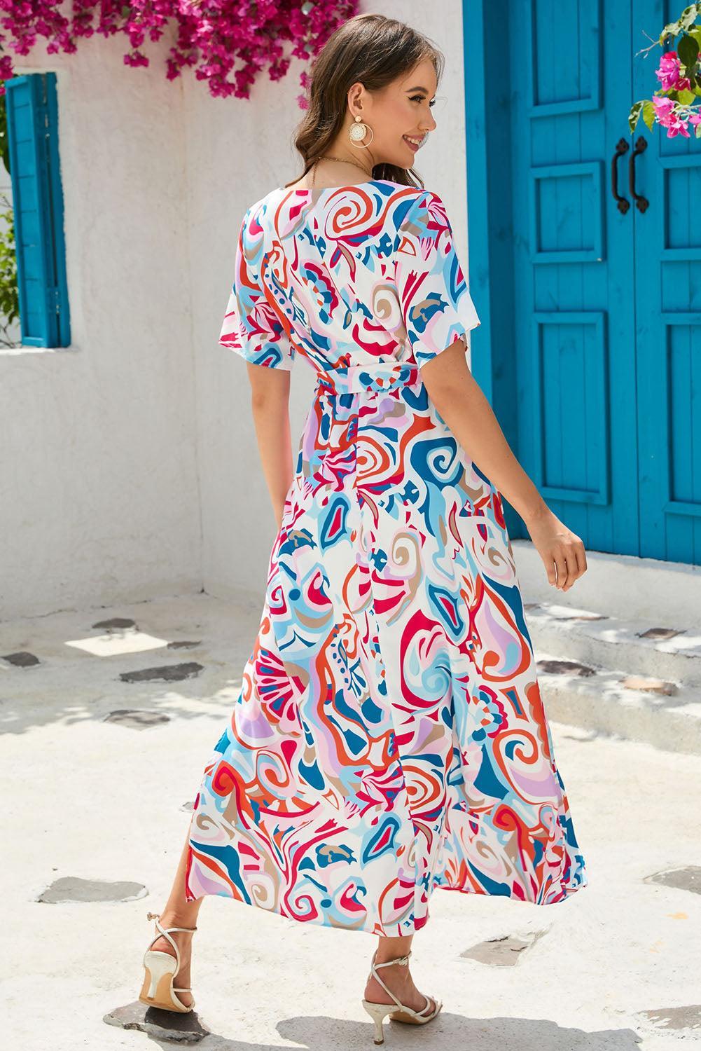 Kleurrijke Wikkeljurk met Ceintuur - Maxi Dresses - Jurkjes.co