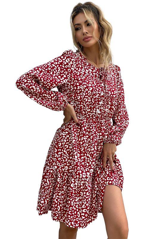 Knie-lange Jurk met V-hals en Luipaardprint - Midi Dresses - Jurkjes.co