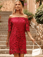 Knielange Jurk met Off-Shoulder en Bloemen - Mini Dresses - Jurkjes.co