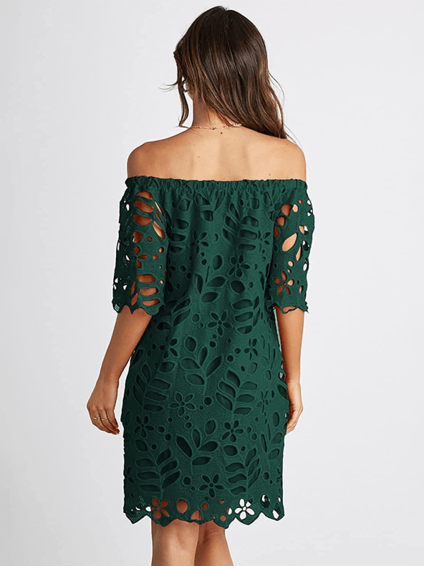 Knielange Jurk met Off-Shoulder en Bloemen - Mini Dresses - Jurkjes.co