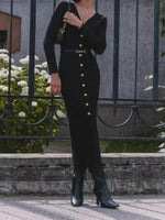 Knitted Jurk met V-hals en Knopsluiting - Maxi Dresses - Jurkjes.co