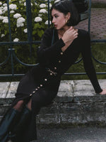 Knitted Jurk met V-hals en Knopsluiting - Maxi Dresses - Jurkjes.co